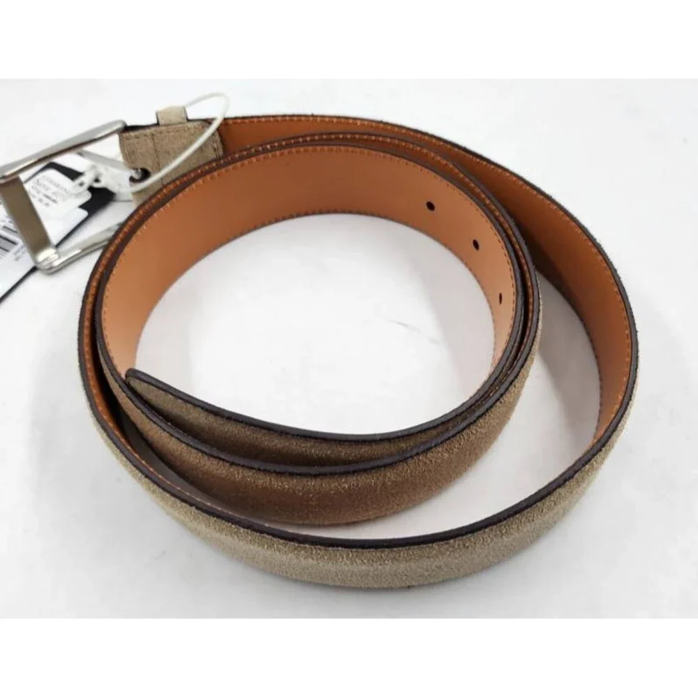 Magnanni Telante Suede & Leather Belt Men's 42 Taupe Nickel-Tone Square Buckle